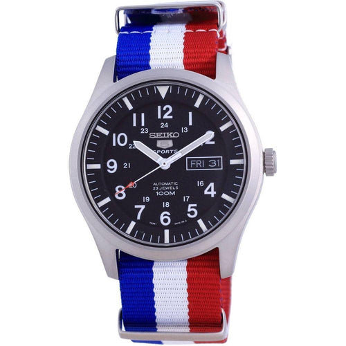 Load image into Gallery viewer, Seiko 5 Sports Automatic Polyester SNZG15K1-var-NATO25 100M Men&#39;s Watch - France National Flag Pattern Strap
