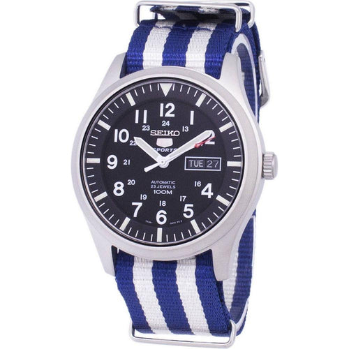 Load image into Gallery viewer, Seiko 5 Sports Automatic Nato Strap SNZG15K1-var-NATO2 Men&#39;s Watch - Stainless Steel Case, Blue White Nato Strap
