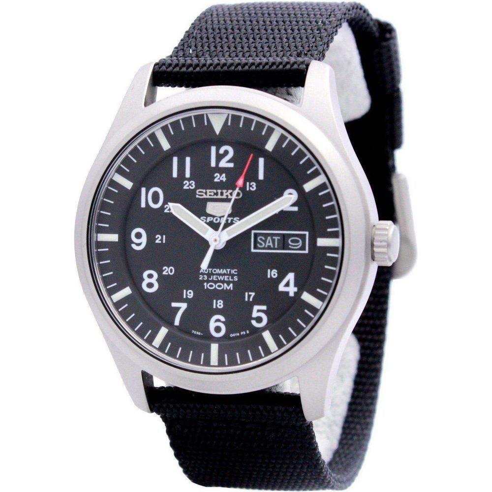 Seiko 5 Sports SNZG15K1 Automatic Men's Watch - Stainless Steel Case, Black Dial, Nylon Strap