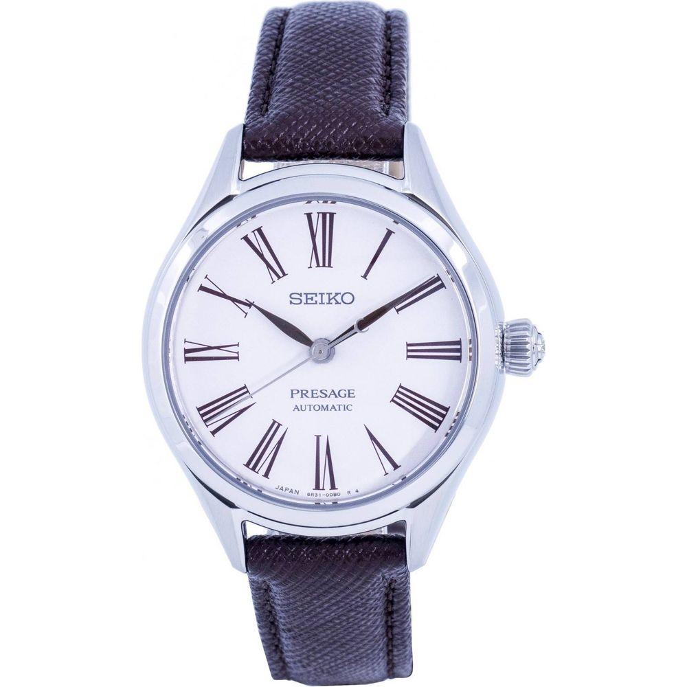 Seiko Presage Women's White Dial Leather Strap Automatic Watch SPB233 SPB233J1 SPB233J - The Exquisite Seiko Presage SPB233 Women's White Dial Leather Strap Automatic Watch in Stainless Steel