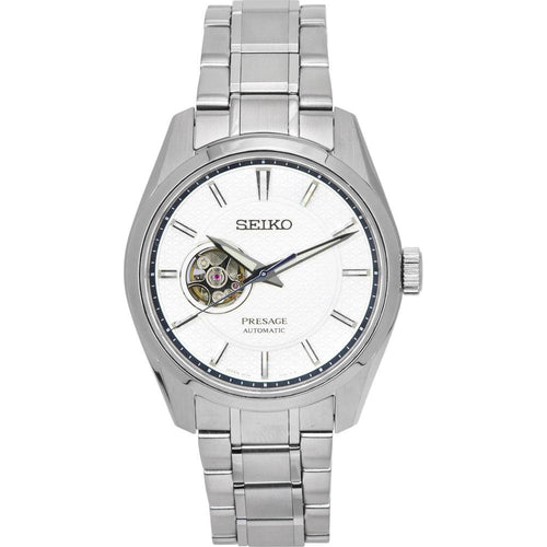 Load image into Gallery viewer, Seiko Presage Sharp Edged Open Heart White Dial Automatic SPB309 SPB309J1 SPB309J 100M Men&#39;s Watch - Elegant Stainless Steel Timepiece for Men with Open Heart Dial
