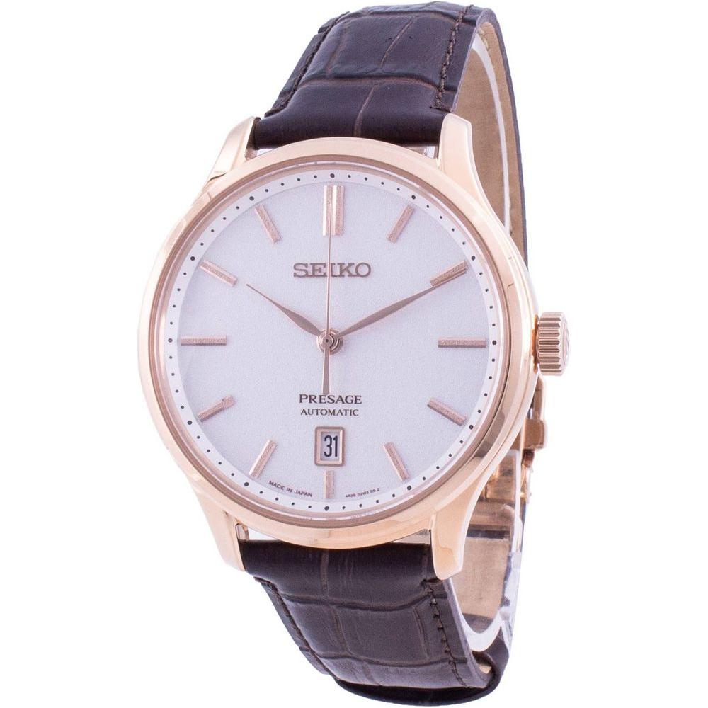 Seiko Presage Automatic Zen Garden SRPD42 Men's Rose Gold Leather Strap Watch with Replacement Band - Elegant and Refined Timepiece for Gentlemen