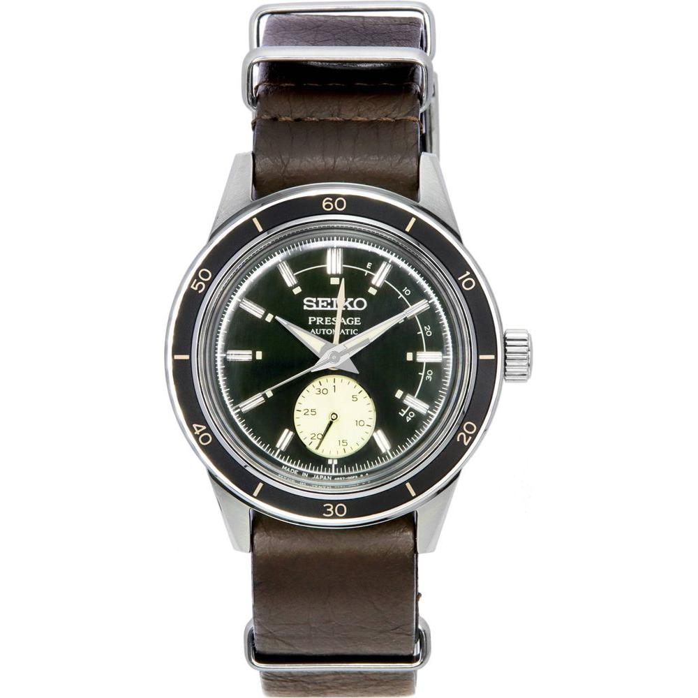Seiko Presage Style60s Green Leather Watch Strap Replacement for Men's Watches