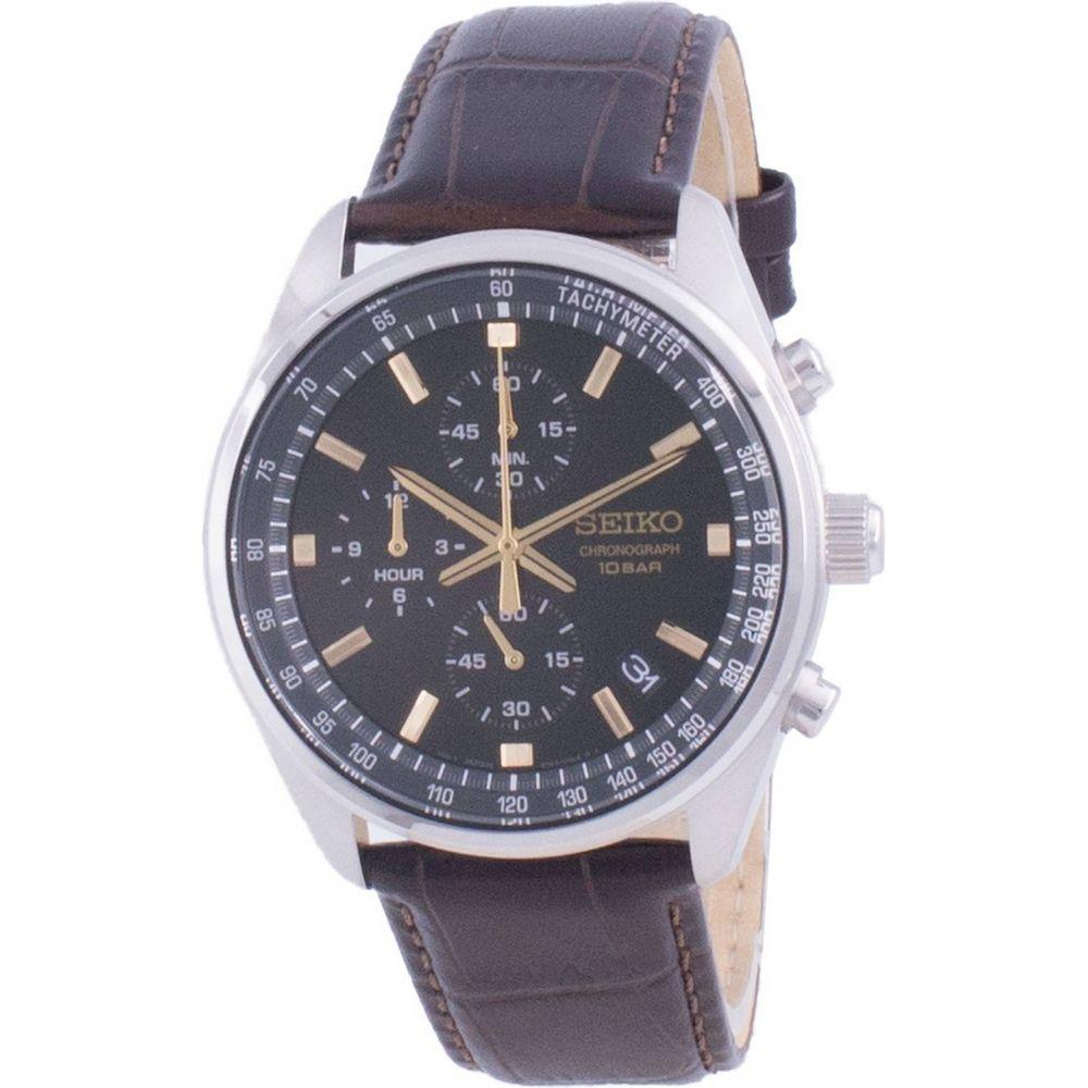 Seiko Men's SSB385P1 Chronograph Quartz Watch - Green Dial, Leather Strap