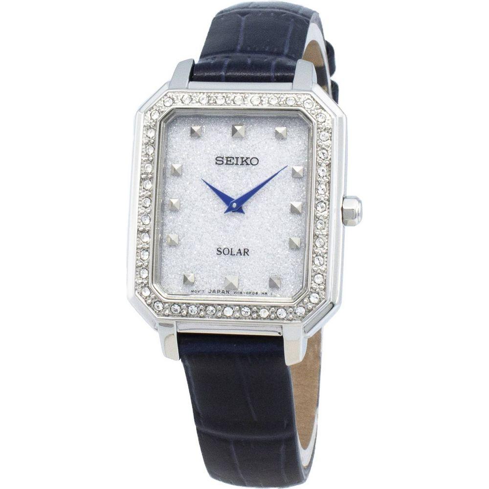 Seiko Conceptual SUP429P Diamond Accents Solar Women's Watch - Stainless Steel Case, Leather Strap, White Dial