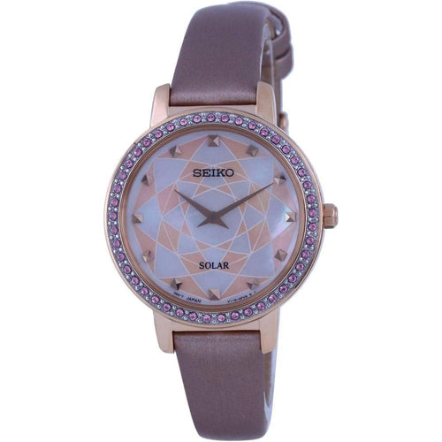 Load image into Gallery viewer, Seiko Discover More Women&#39;s Leather Strap Solar Watch SUP456P1 - Mother Of Pearl/Pink Dial
