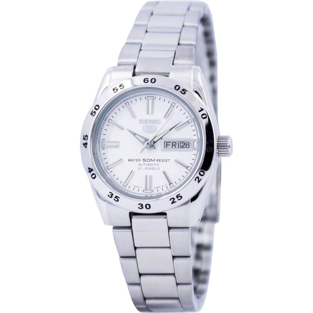 Seiko 5 Automatic 21 Jewels SYMG35K1 Women's Stainless Steel Watch in White Dial