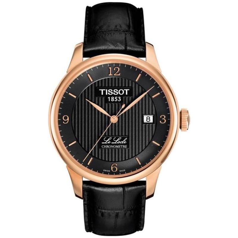 Tissot Le Locle Chronometre Automatic - Model LE LOCLE-3ATM-SSPVD Gent's Rose Gold and Black Leather Strap Wristwatch