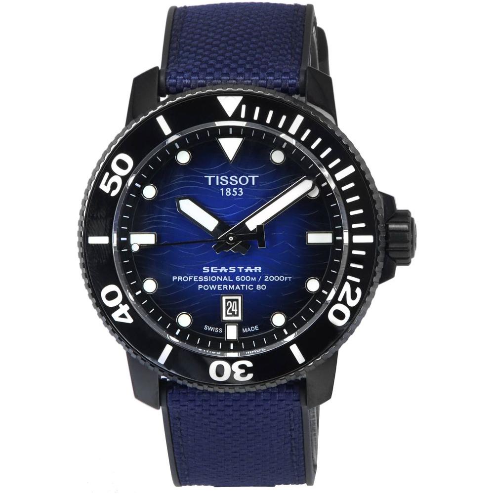 Tissot T-Sport Seastar 2000 Professional Powermatic 80 Diver's T120.607.37.041.00 T1206073704100 600M Men's Watch - Black PVD Coated Stainless Steel with Blue and Black Dial