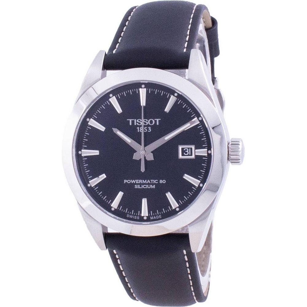 Tissot Gentleman Powermatic 80 Silicium Automatic Watch - T127.407.16.051.00 - Men's Black Leather Strap