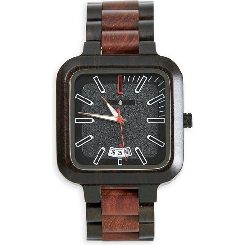Load image into Gallery viewer, Hickory Handmade Natural Wood Wristwatch - Model HX32SQ Unisex Red Sandalwood and Ebony
