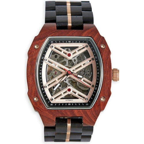 Load image into Gallery viewer, Mahogany Handmade Natural Wood Wristwatch - Model MHW-001 - Men&#39;s Black and Bronze
