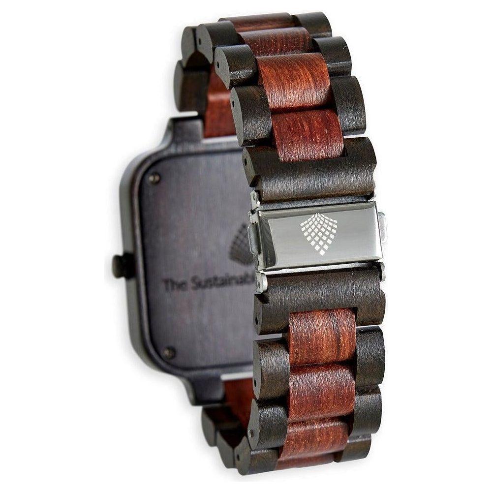 Hickory Handmade Natural Wood Wristwatch - Model HX32SQ Unisex Red Sandalwood and Ebony