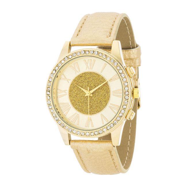 Introducing the "All Clear Stone Gold Leather Watch Strap for Women - Model SCLW-001"