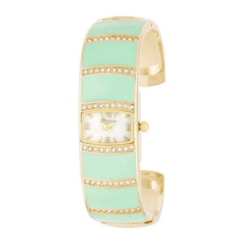 Load image into Gallery viewer, Elegant Gold Cuff Watch with Crystals - Mint | LuxeTime LT-123 | Women&#39;s
