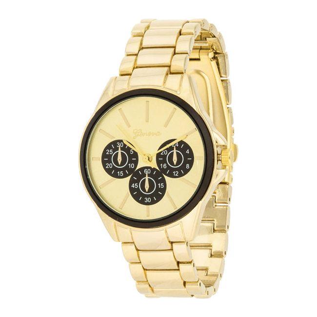 Chrono Gold Metal Watch - Elegant Unisex Timepiece in Shimmering Gold