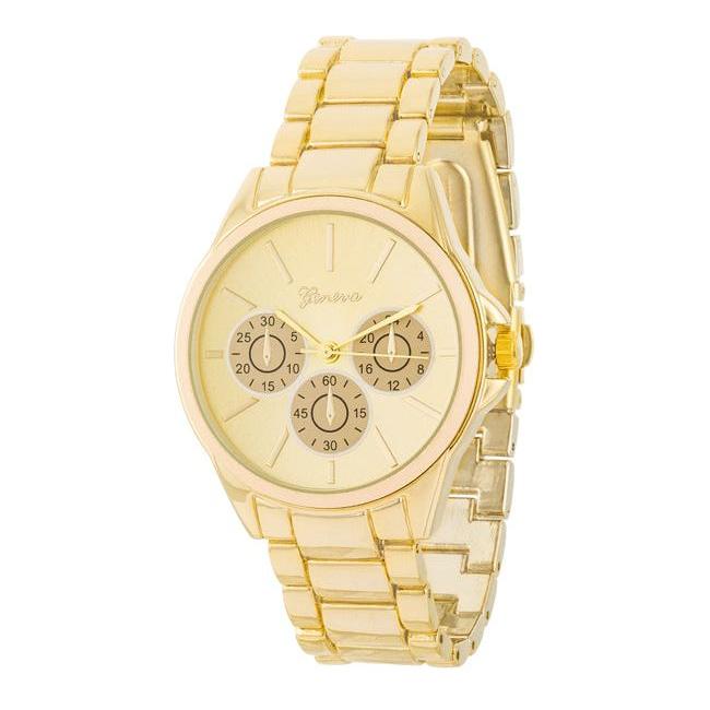 Chrono Gold Metal Watch - Elegant Timepiece for Men in Classic Gold