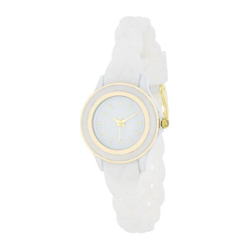 Load image into Gallery viewer, Carmen Braided Ladylike Watch CB-101 - Women&#39;s Mini-Face Timepiece, White Rubber Strap
