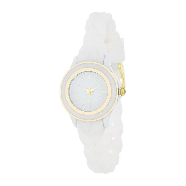 Carmen Braided Ladylike Watch CB-101 - Women's Mini-Face Timepiece, White Rubber Strap