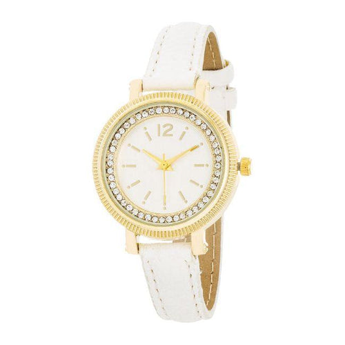 Load image into Gallery viewer, Georgia Gold Crystal Ladies Leather Strap Replacement - Women&#39;s White
