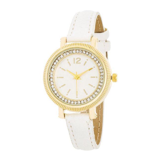 Georgia Gold Crystal Ladies Leather Strap Replacement - Women's White