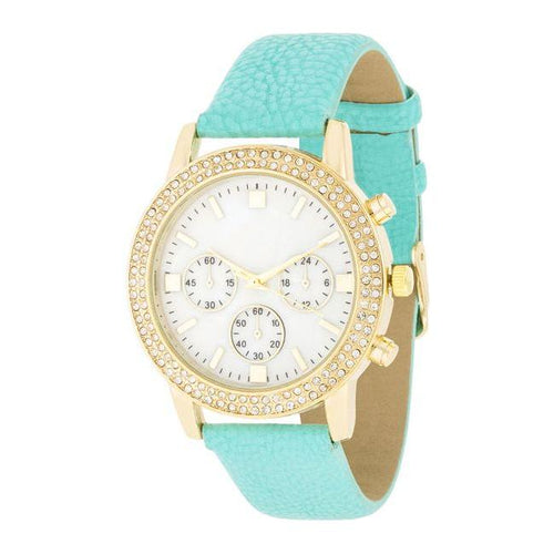 Load image into Gallery viewer, Gold Shell Pearl Watch with Crystals - Elegant Timepiece for Women - Model XYZ123
