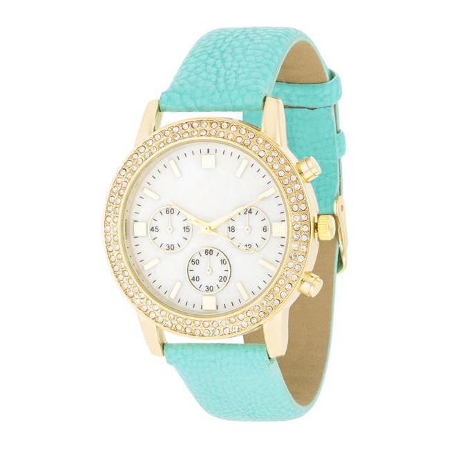 Gold Shell Pearl Watch with Crystals - Elegant Timepiece for Women - Model XYZ123