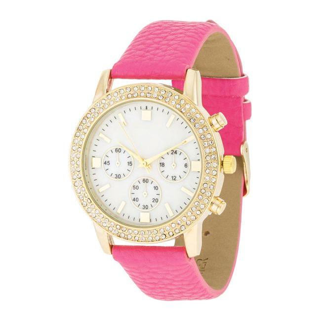 Gold Shell Pearl Watch with Crystals - Elegant Timepiece for Women