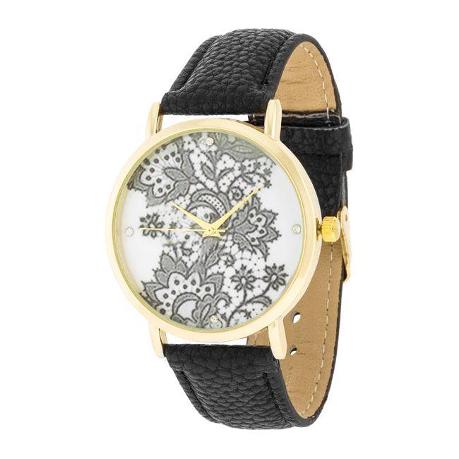 Elegant Timepieces: Gold Floral Print Dial Watch for Women - Model XYZ123