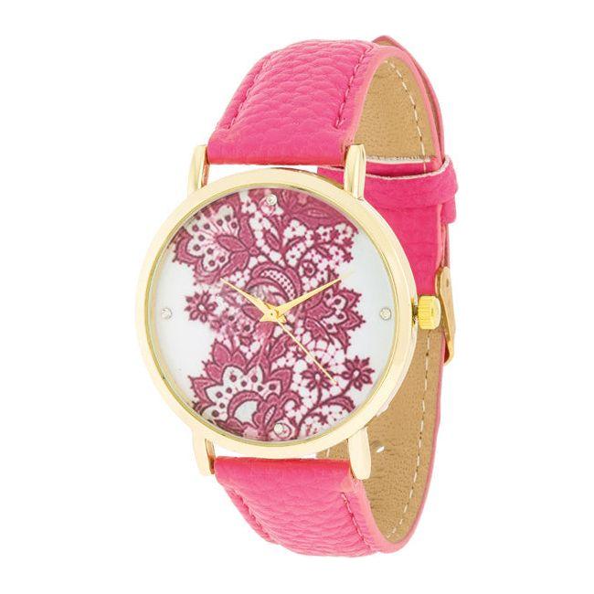 Elegant Gold Watch with Floral Print Dial - Women's Fashion Timepiece, Model XYZ123