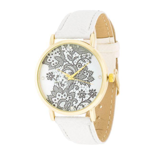 Elegant Gold Watch with Floral Print Dial - Women's Fashion Timepiece - Model GWF-101