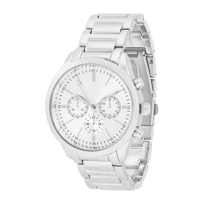 Chrono Silvertone Metal Watch - Elegant Men's Silver Chronograph Watch, Model CSW-2021, Stainless Steel Bracelet, Silver Dial