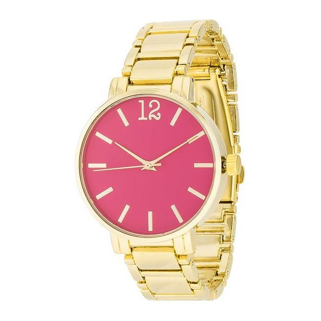 Elegant Gold Metal Watch - Pink, a Timepiece of Distinction for Women