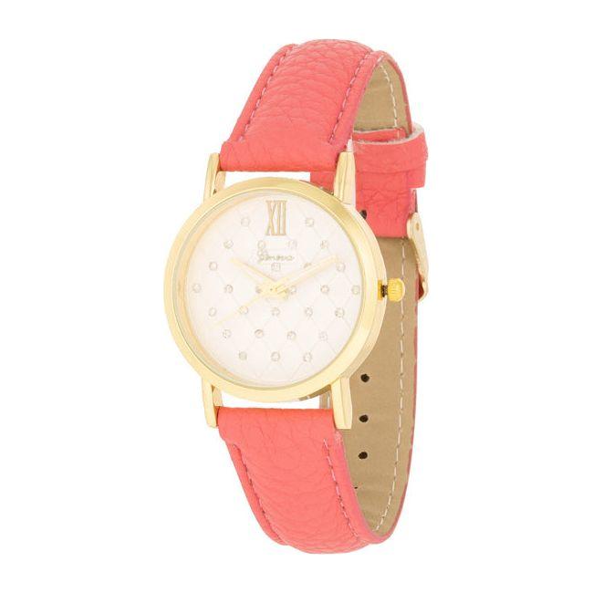 Gold Coral Leather Watch - Elegant Timepiece for Women, Model GC-001