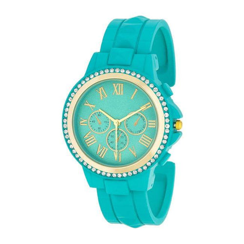 Load image into Gallery viewer, Ava Gold Turquoise Metal Watch With Crystals - Women&#39;s Fashion Timepiece Model AGT-101

