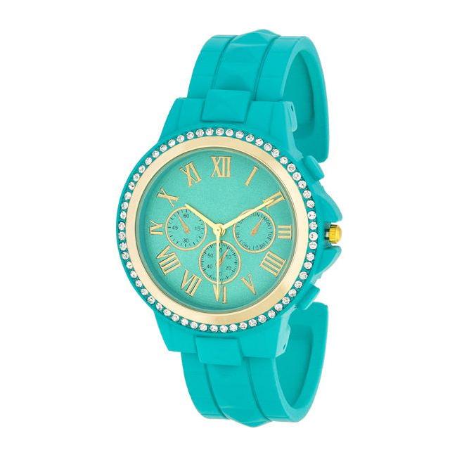 Ava Gold Turquoise Metal Watch With Crystals - Women's Fashion Timepiece Model AGT-101