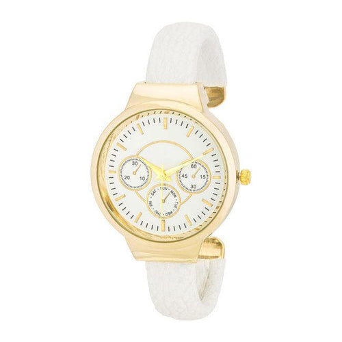 Load image into Gallery viewer, Reyna Gold White Leather Cuff Watch - Elegant Women&#39;s Timepiece in White and Gold

