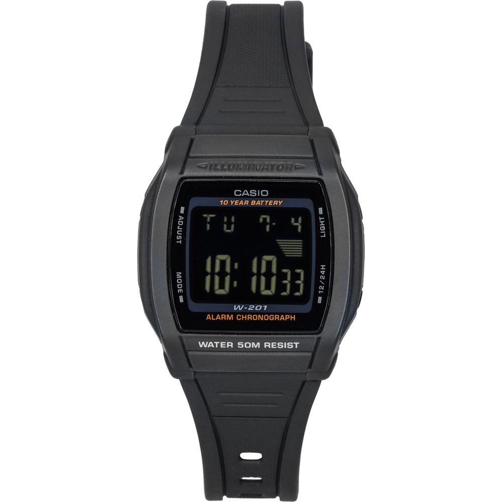 Casio W-201-1B Men's Dual Time LED Backlight Digital Sports Watch, Black