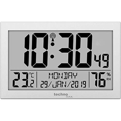 TECHNO LINE Mod. WS8016 - Orologio da parete radioc con temp, umidità, data (7 lingue) e 2 allarmi -  Radio controlled wall clock with temp, humidity, date (7 languages) and two alarms-0