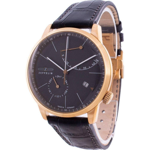 Load image into Gallery viewer, Zeppelin Flatline 7368-2 73682 Automatic Men&#39;s Watch - Rose Gold Stainless Steel Case with Black Leather Strap
