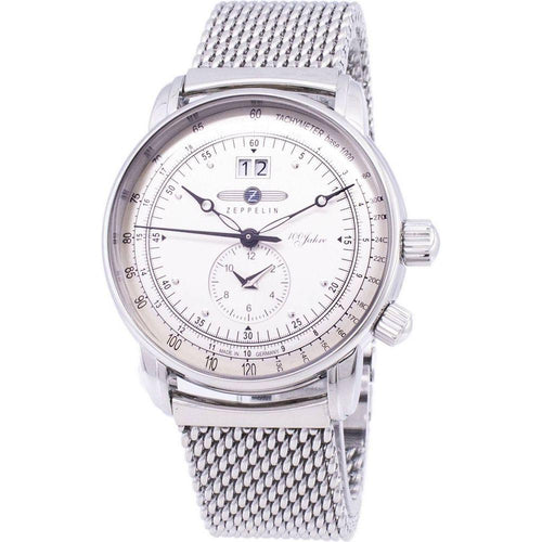 Load image into Gallery viewer, Zeppelin Series 100 Years ED.1 Germany Made 7640M-1 7640M1 Men&#39;s Stainless Steel Mesh Bracelet Quartz Watch in White/Silver
