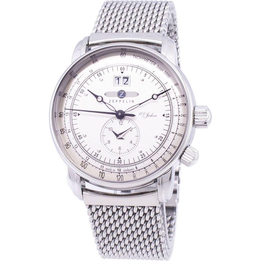 Zeppelin Series 100 Years ED.1 Germany Made 7640M-1 7640M1 Men's Stainless Steel Mesh Bracelet Quartz Watch in White/Silver