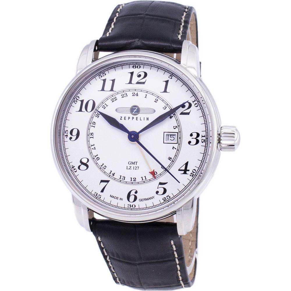 Zeppelin LZ127 Graf Germany Made 7642-1 76421 Men's White Dial Leather Strap Quartz Watch - Replacement Band in Classic Black for Men