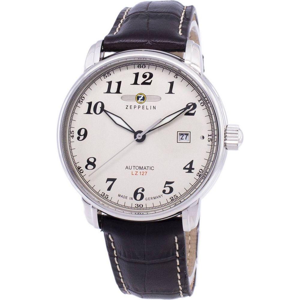 Zeppelin LZ127 Graf Automatic Men's Watch Model 7656-5 - Stainless Steel Case, Beige Dial, Leather Strap