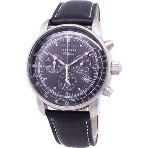 Load image into Gallery viewer, Zeppelin 100 Years ED.1 Germany Made 7680-2 76802 Men&#39;s Black Leather Strap Quartz Chronograph Watch - Genuine Replacement Band in Black for Men
