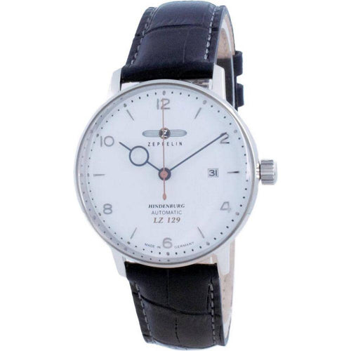 Load image into Gallery viewer, Zeppelin LZ129 Hindenburg Automatic Men&#39;s Watch 8062-1 - Stainless Steel Case, White Dial, Leather Strap
