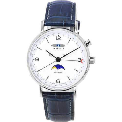 Load image into Gallery viewer, Zeppelin LZ 129 Hindenburg Moon Phase White Dial Leather Strap Men&#39;s Quartz Watch 80761
