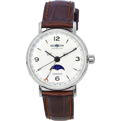 Load image into Gallery viewer, Zeppelin LZ 129 Hindenburg Moon Phase Beige Dial Leather Strap Men&#39;s Quartz Watch - Model 80775: Classic Elegance and Timeless Craftsmanship
