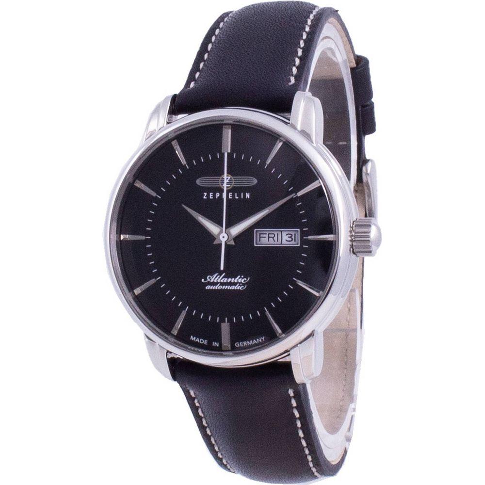 Zeppelin Atlantik 8466-2 84662 Men's Black Dial Leather Strap Automatic Watch - Premium Replacement Band in Black for Men's Watches