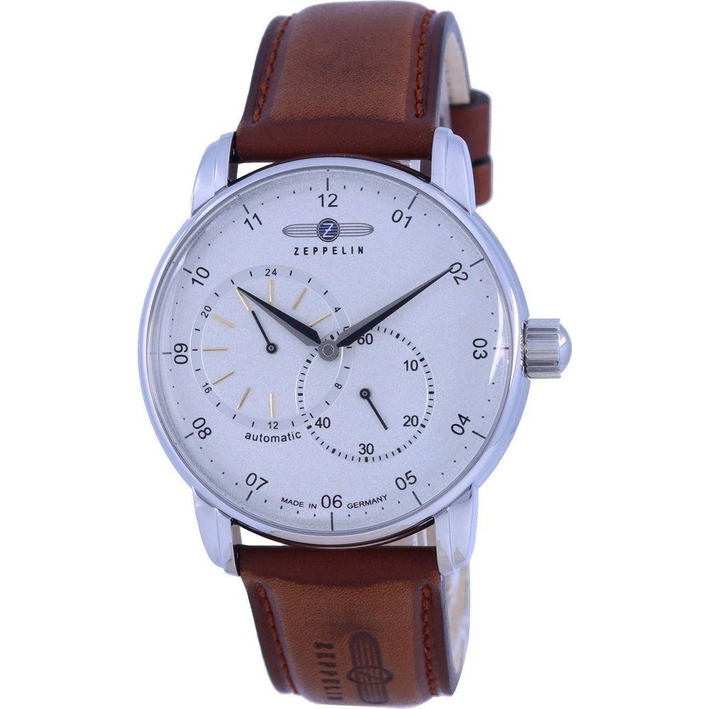 Zeppelin New Captain's Line 8662-1 Men's Leather Strap Automatic Watch, Silver Dial